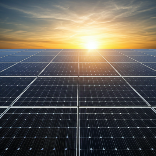 Campo de paneles solares y aerogeneradores
