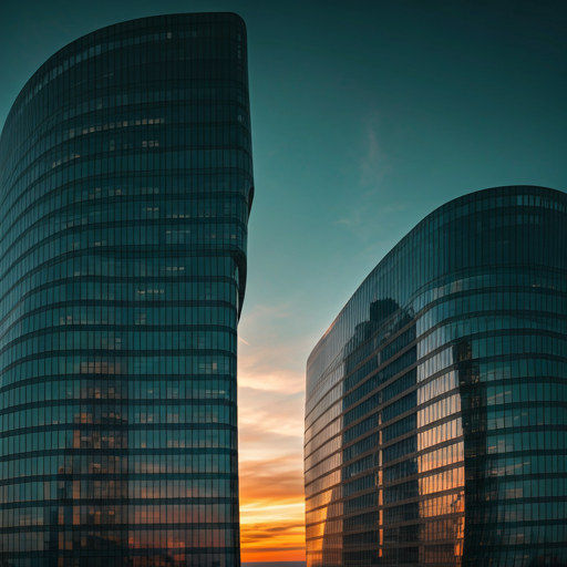 Torres de arquitectura fluida al atardecer