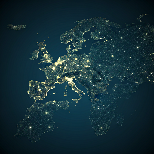Mapa de Europa con conexiones financieras